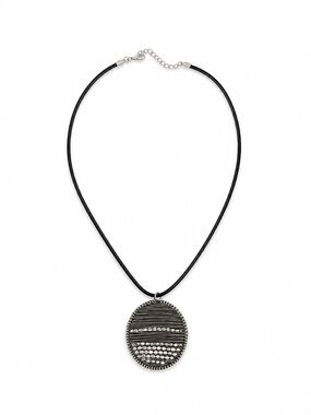 Women’s Black Cord Necklace with Silver Oval Pendant